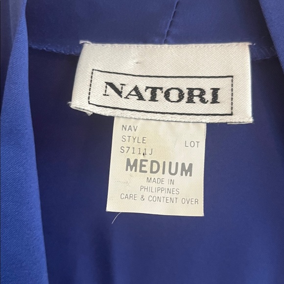 Vintage Natori Embroidered Satin Bathrobe Dressing‎ Gown Blue Floral Blue - Picture 2 of 7